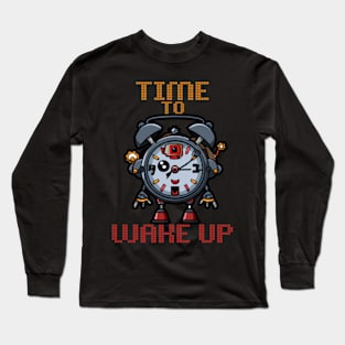 Time To Wake Up, Funny Surreal Steampunk Alarm Clock Robot Long Sleeve T-Shirt